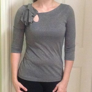 Anthropologie grey top with gold metallic specks
